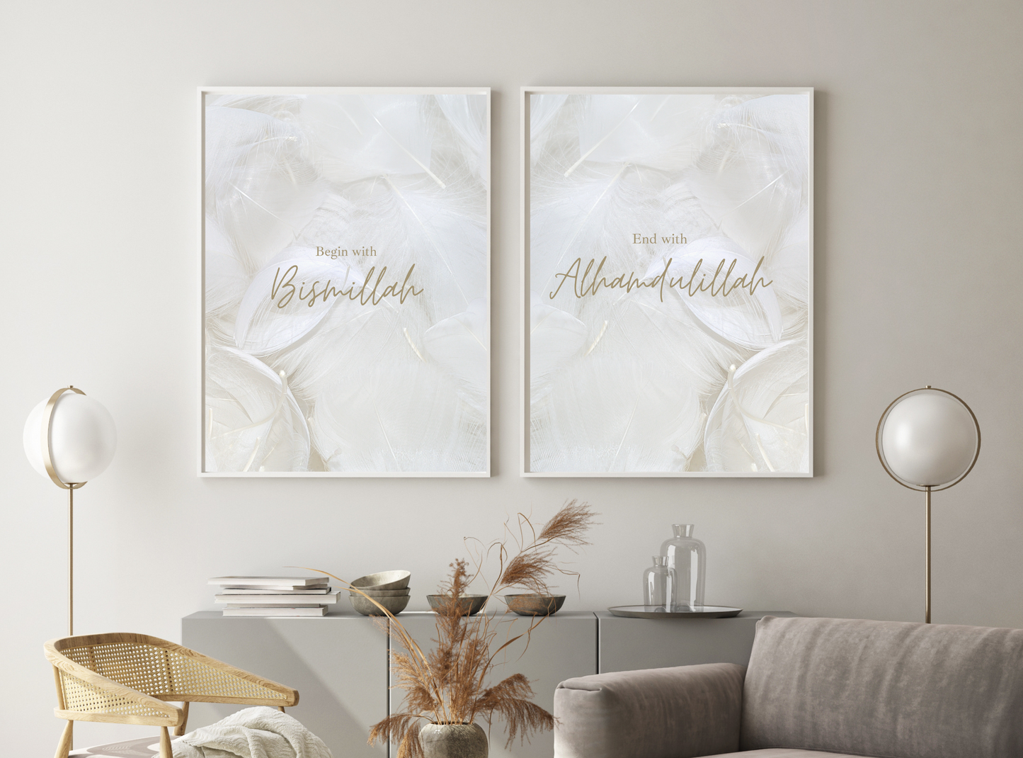 2 neutral grey Islamic prints