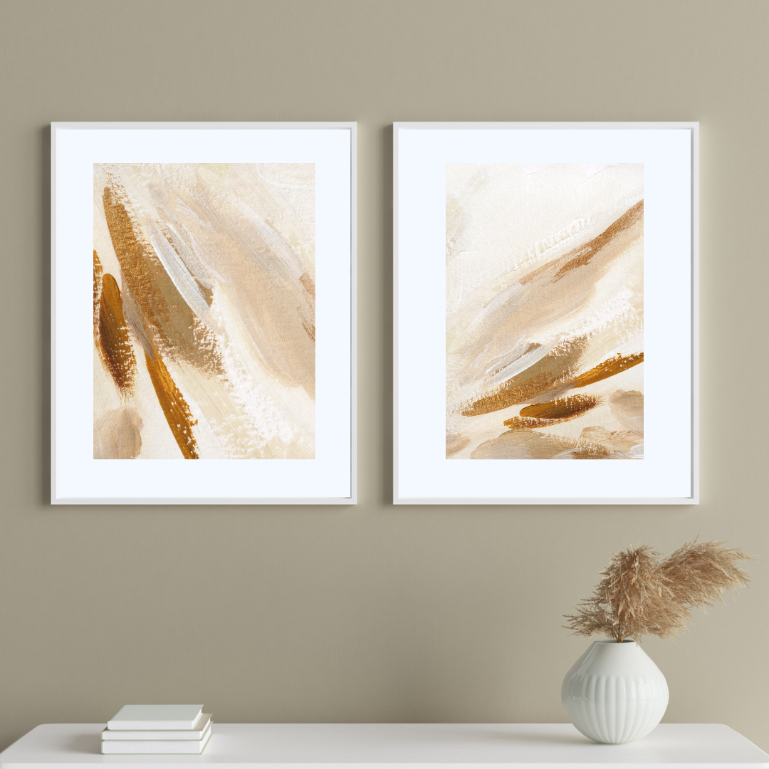 Set of 2 Neutral Beige Brown Rust Abstract paint textured look Wall Art Prints