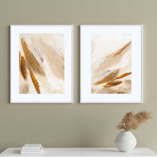 Set of 2 Neutral Beige Brown Rust Abstract paint textured look Wall Art Prints