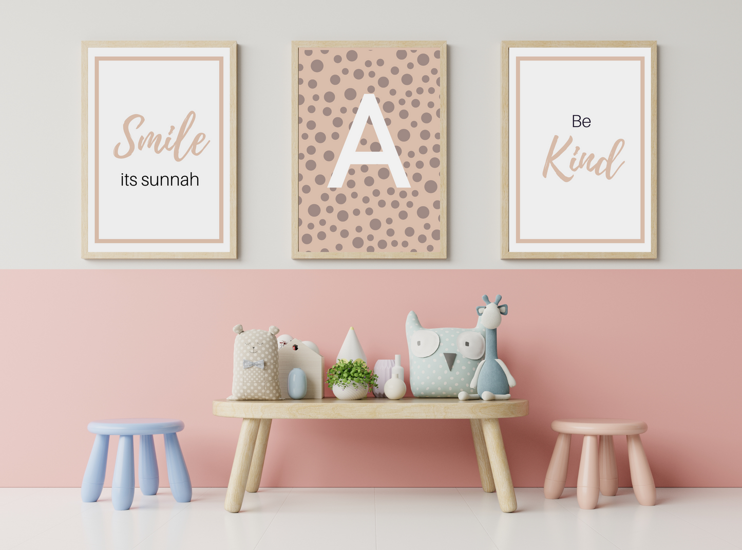 Set of 3 Personalised Initial Girls Bedroom Islamic Wall Art Prints