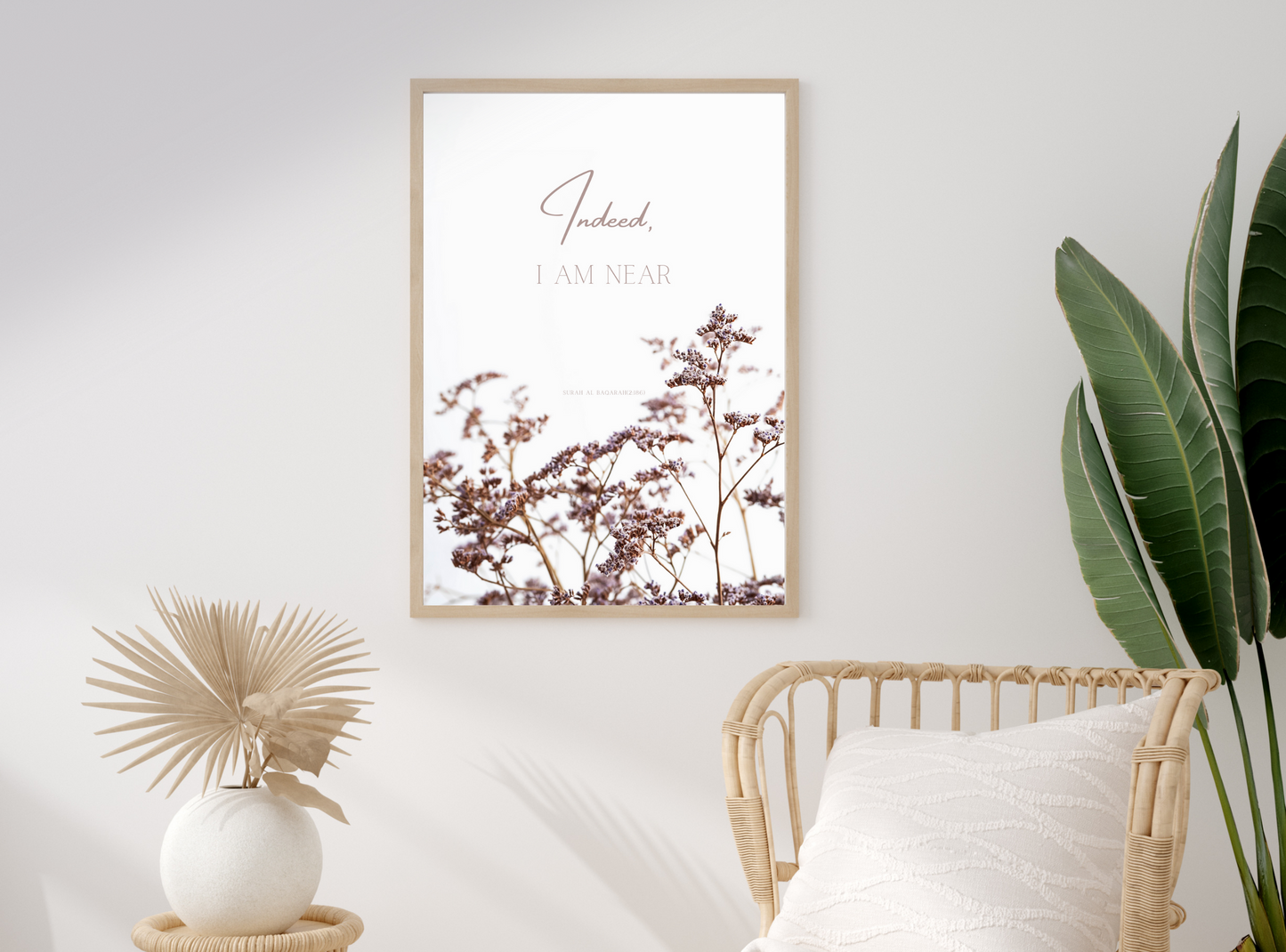 Indeed I am Near Surah Baqarah Quote Botanical Islamic Wall Art Poster