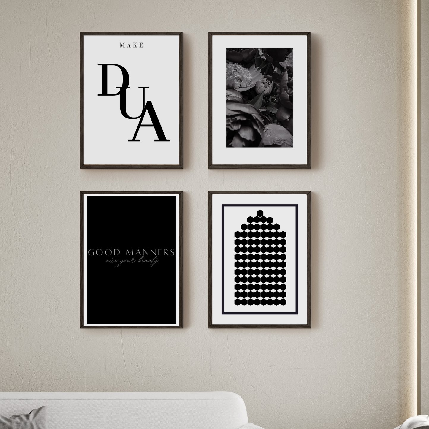 Set of 4 Monochrome Islamic Wall Art Prints